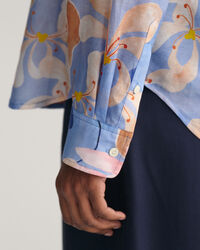 Regular fit blommig blus i bomull och silke