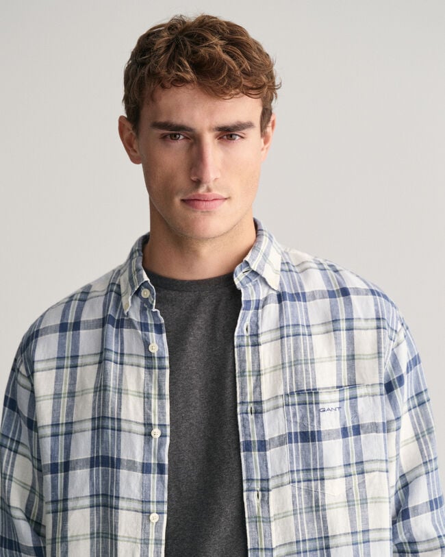 Regular fit madrasrutig linneskjorta