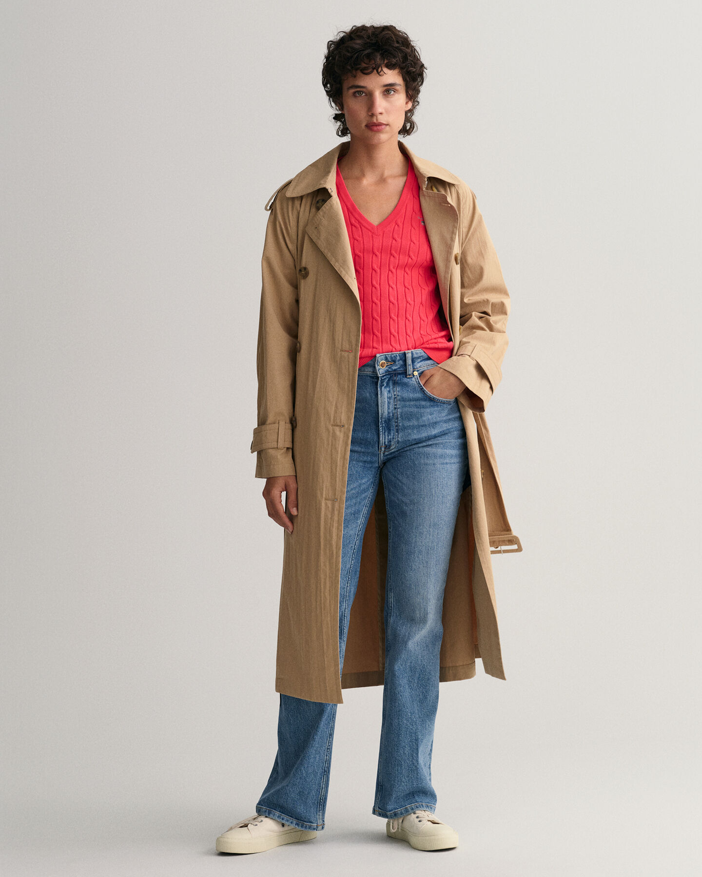 V-ringad kabelstickad tr&ouml;ja i bomullsstretch