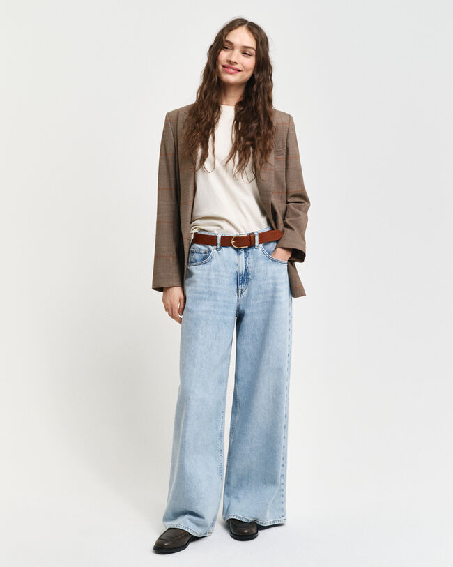 Jeans med vida ben och veck