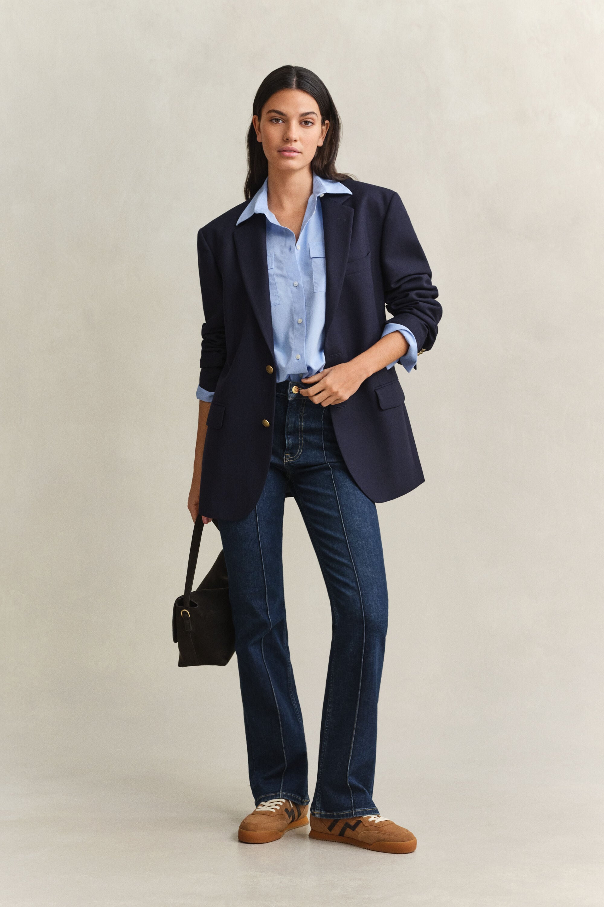 Slim utställda jeans med veck