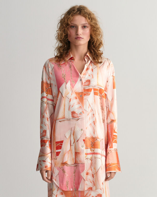 Relaxed fit Sailing mönstrad sidenskjorta