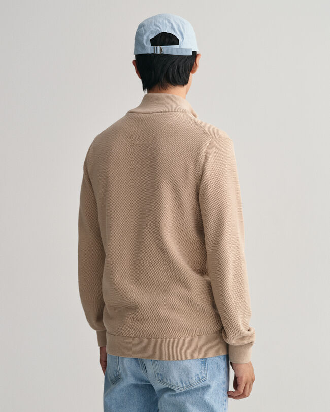 Cardigan i bomullspik&eacute; med dragkedja