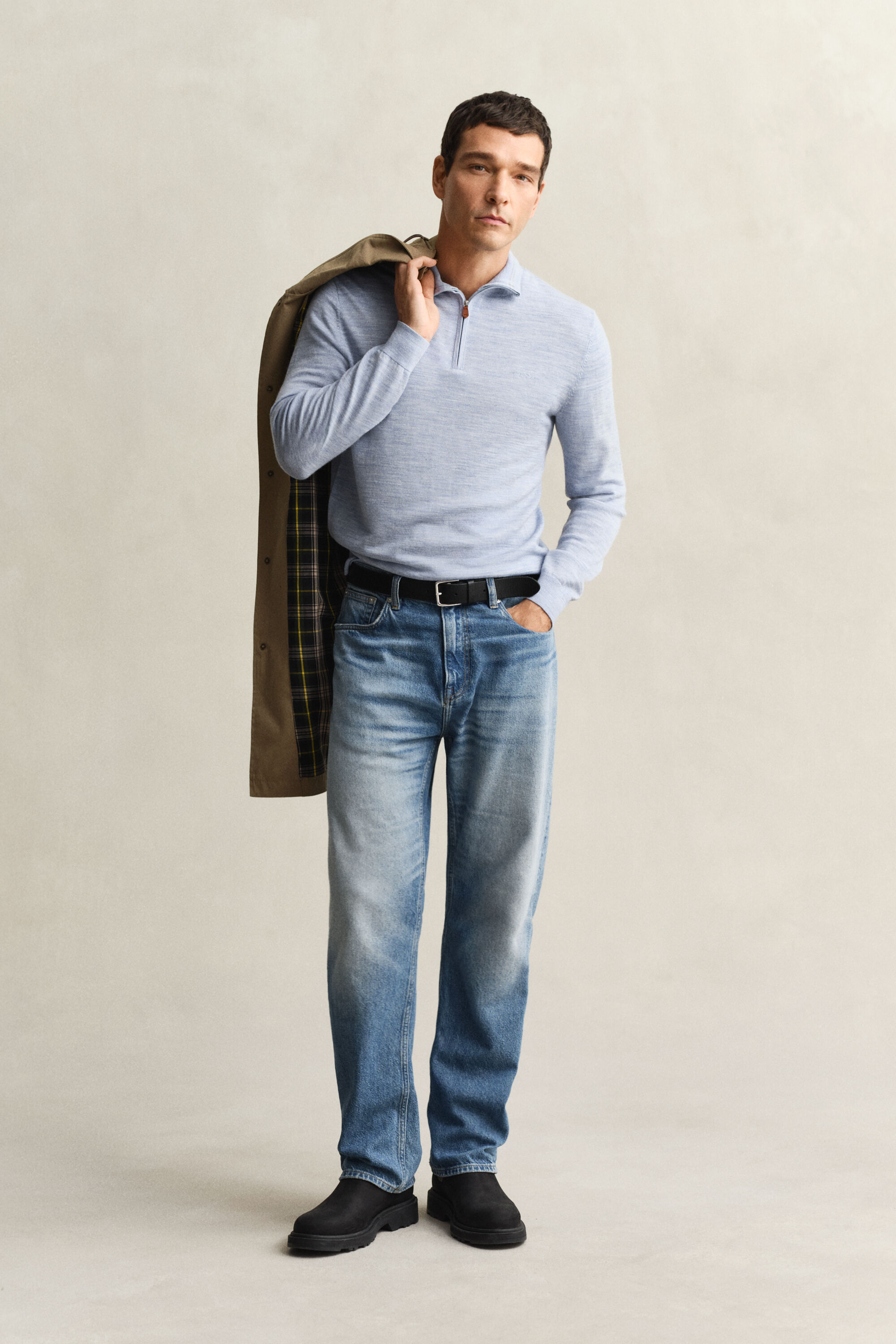 Tröja med half-zip i extra fin merinoull