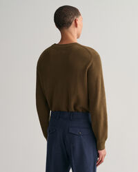 Ribbstickad crew neck tr&ouml;ja i ull och bomull