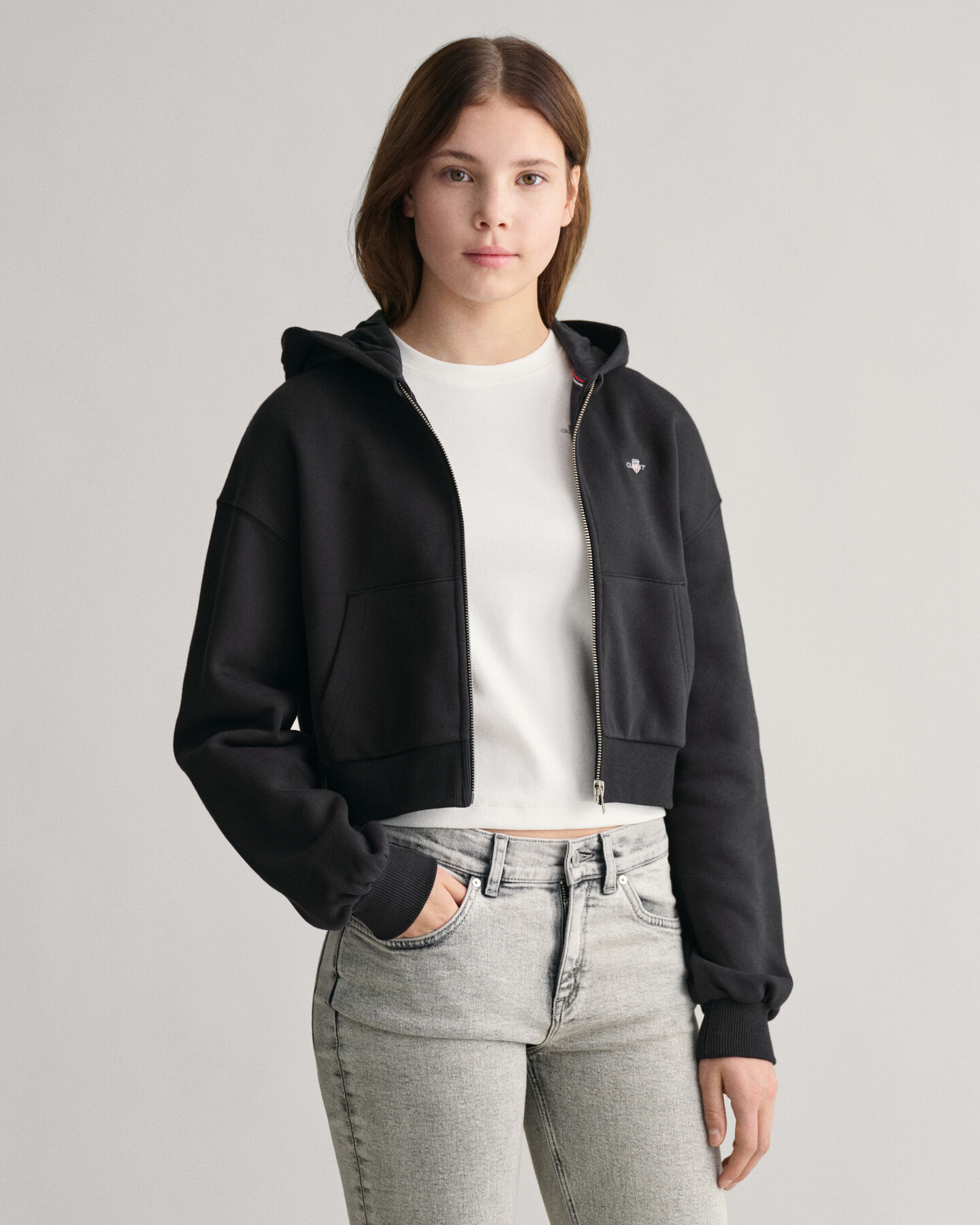 Teen Girls Shield cropped hoodie med dragkedja