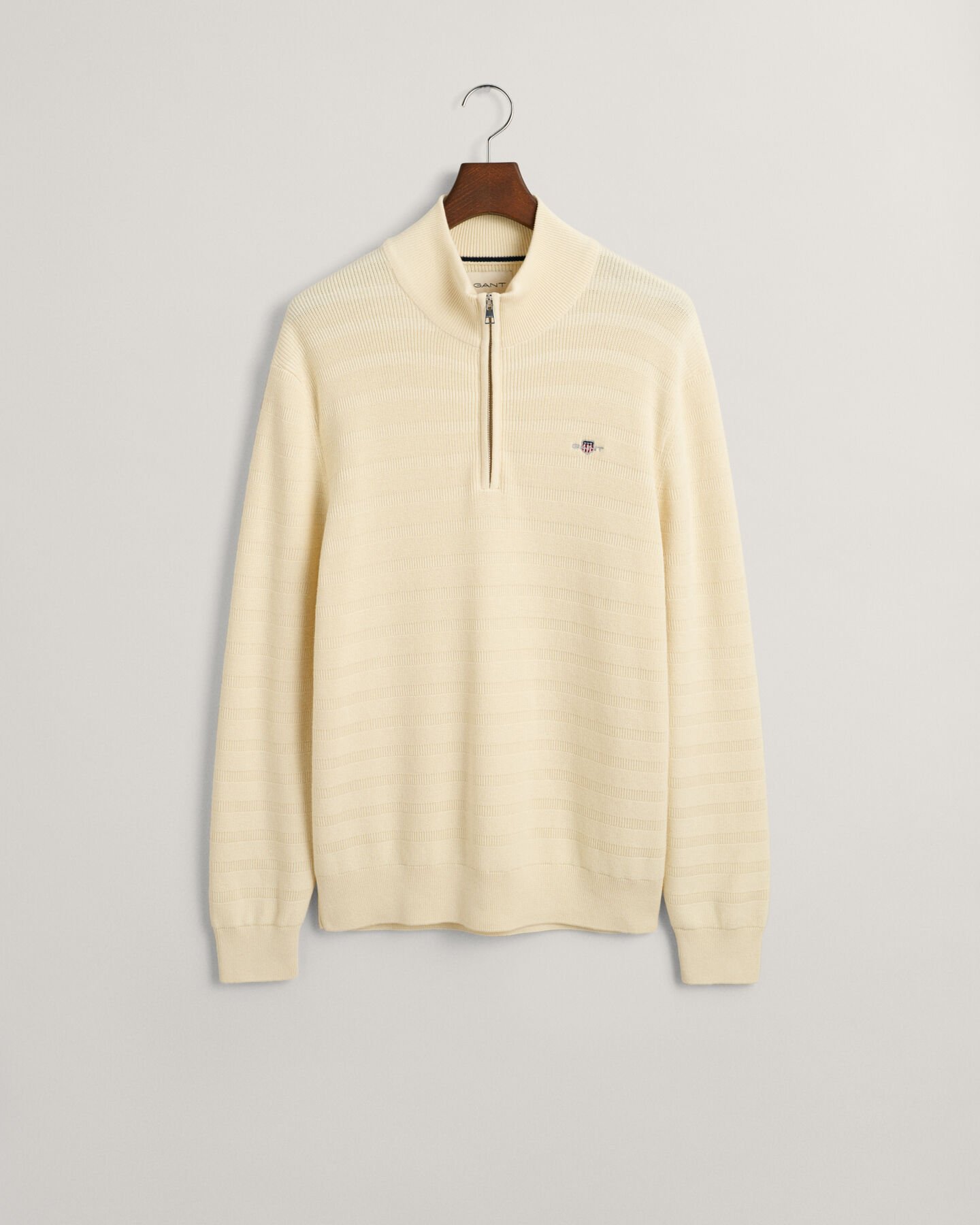 Randig bomullströja med struktur och halv dragkedja