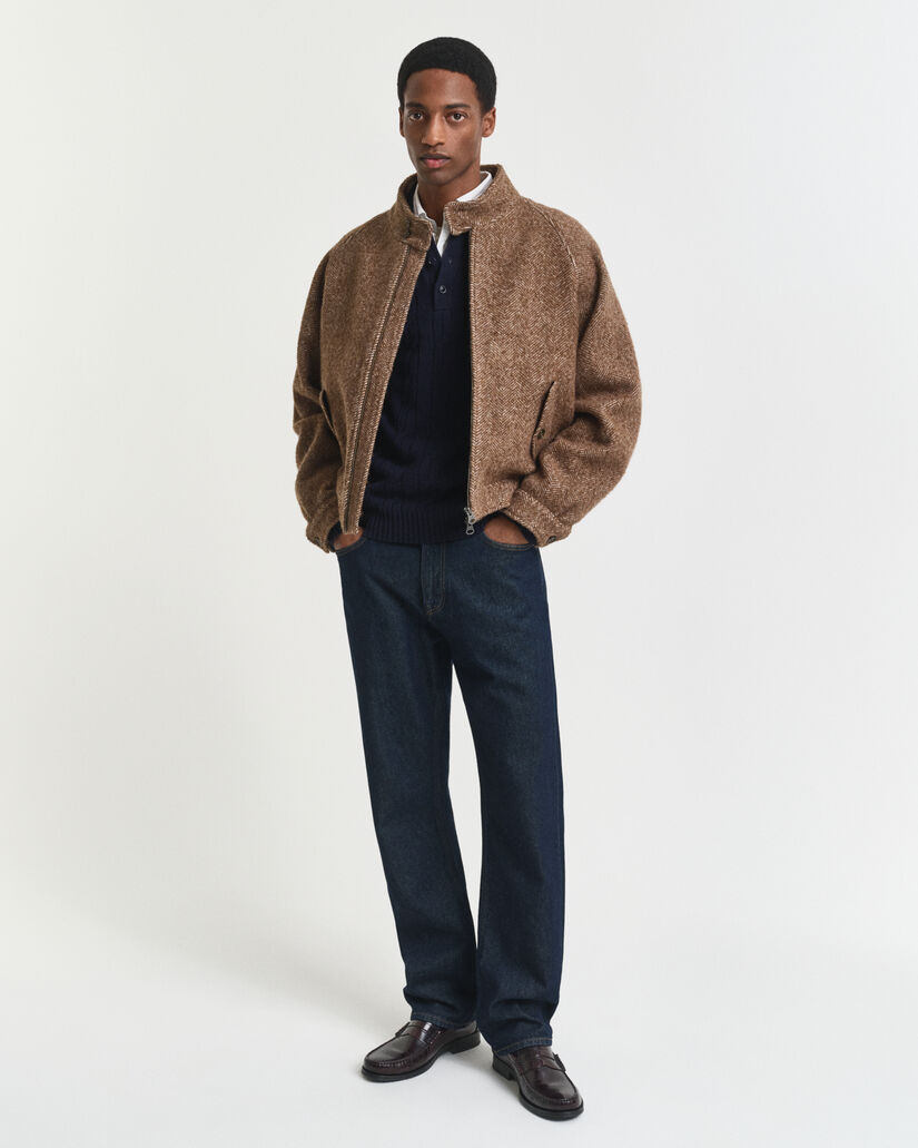 Kabelstickad pikétröja i lammull