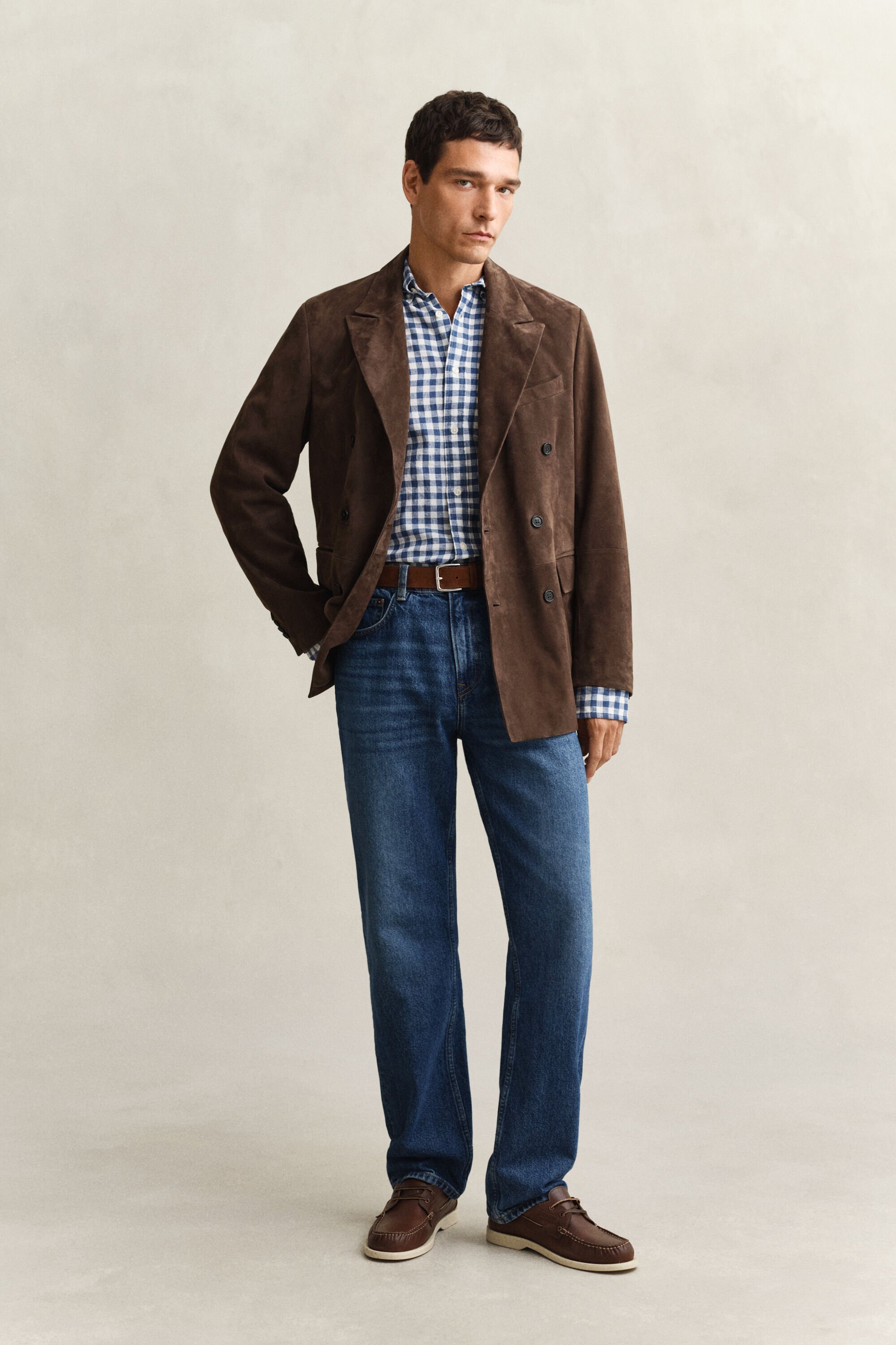 Skjorta i ginghamvävd linneblandning