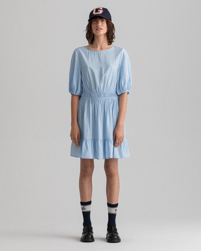 Flounce klänning med puffärm