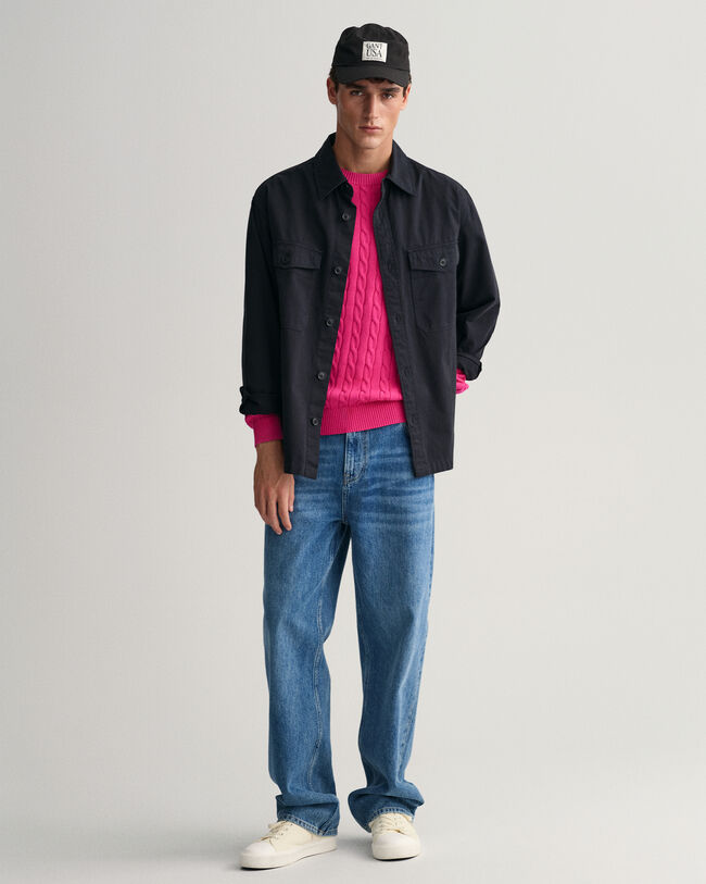 Kabelstickad crew neck bomullstr&ouml;ja