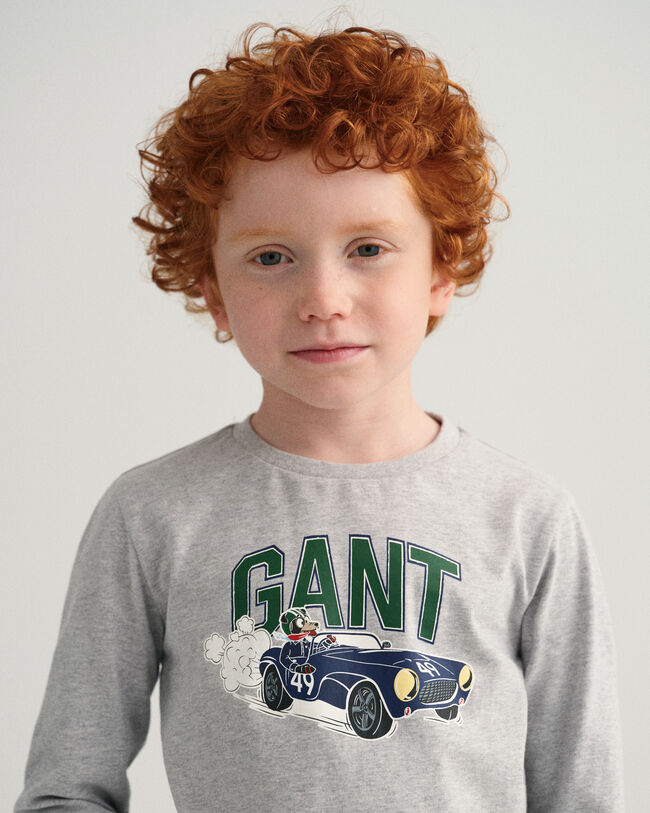 Boys Driving Dog l&aring;ng&auml;rmad t-shirt