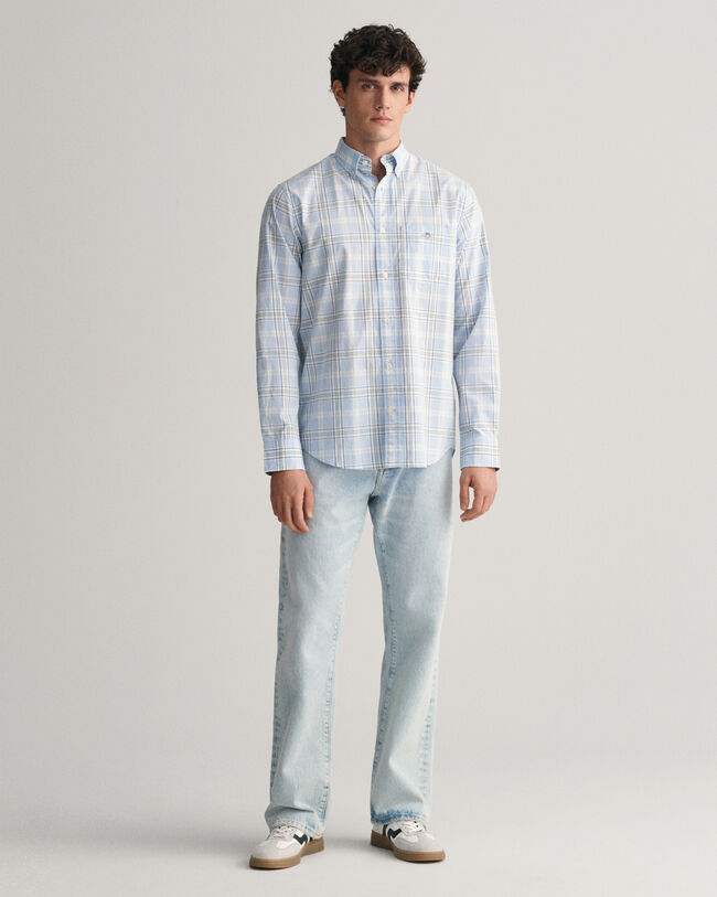 Regular fit rutig poplinskjorta