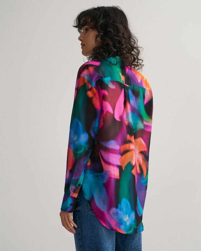 Relaxed fit blommig skjorta i bomull och silke