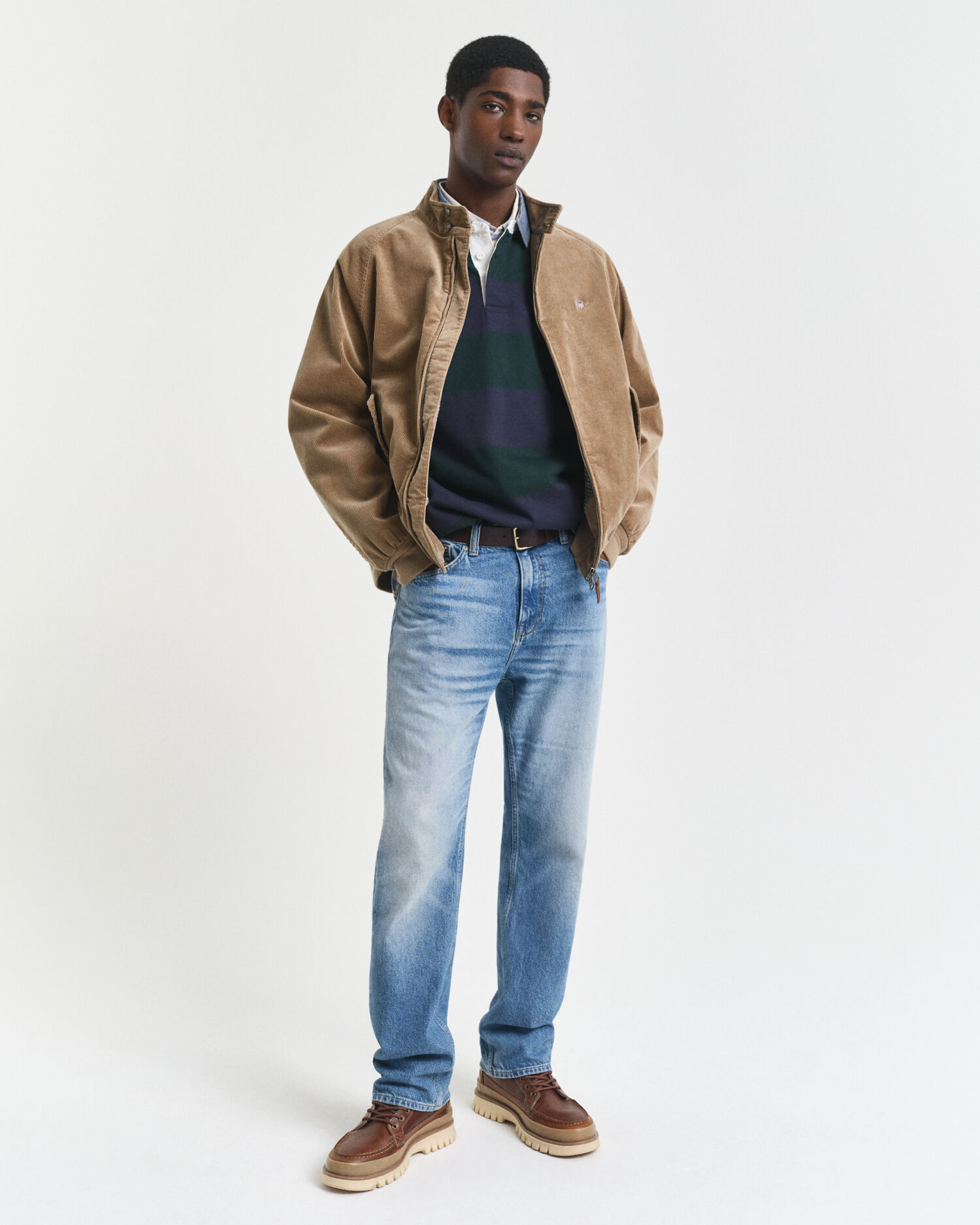 Randig Heavy Rugger med chambraykrage