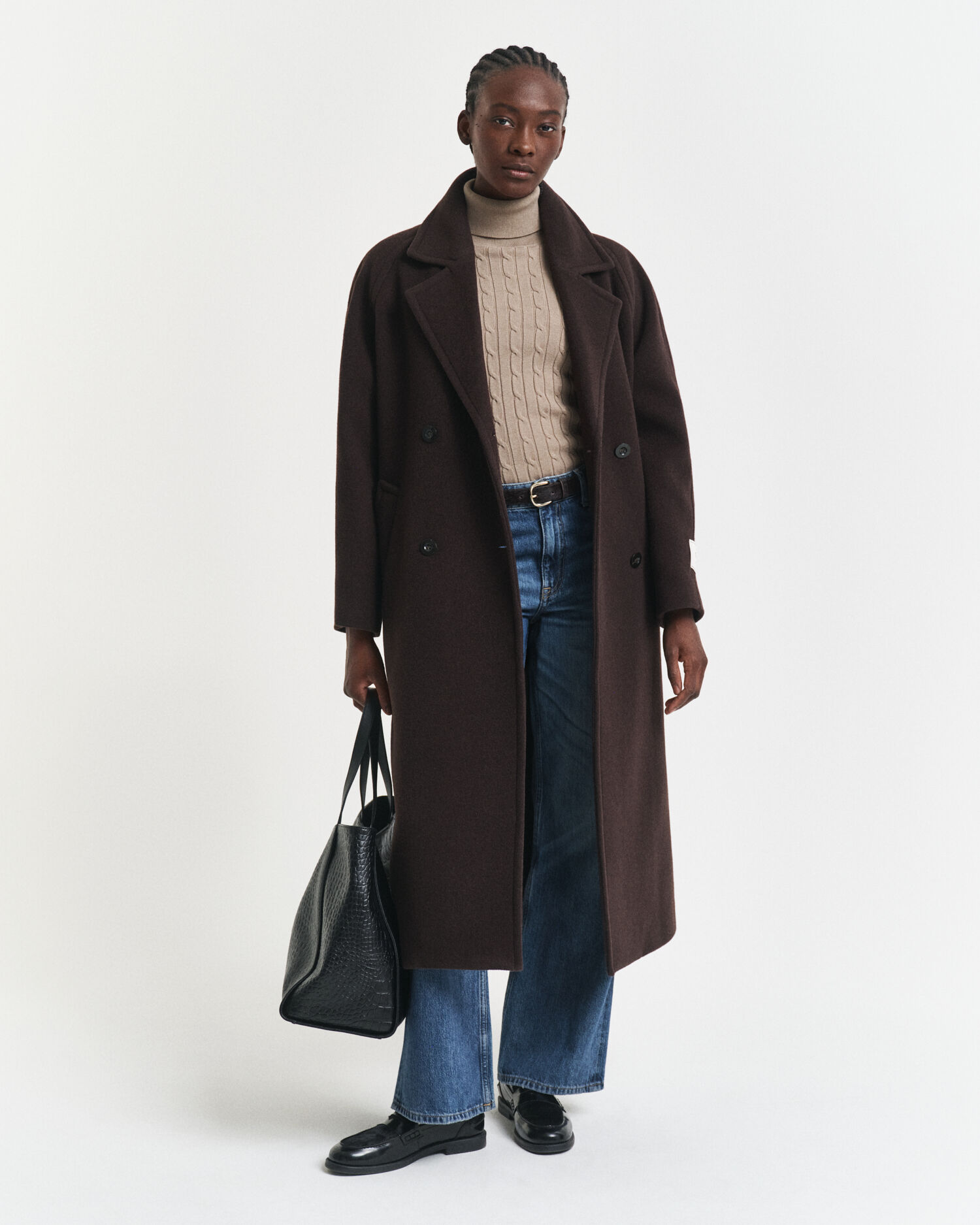 Kabelstickad polotröja i bomullsstretch