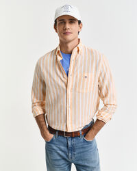 Regular fit randig skjorta i bomull och linne