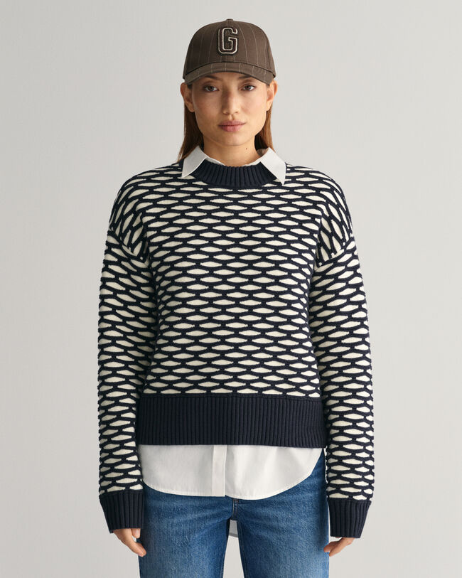 Intarsiastickad tr&ouml;ja med rund hals