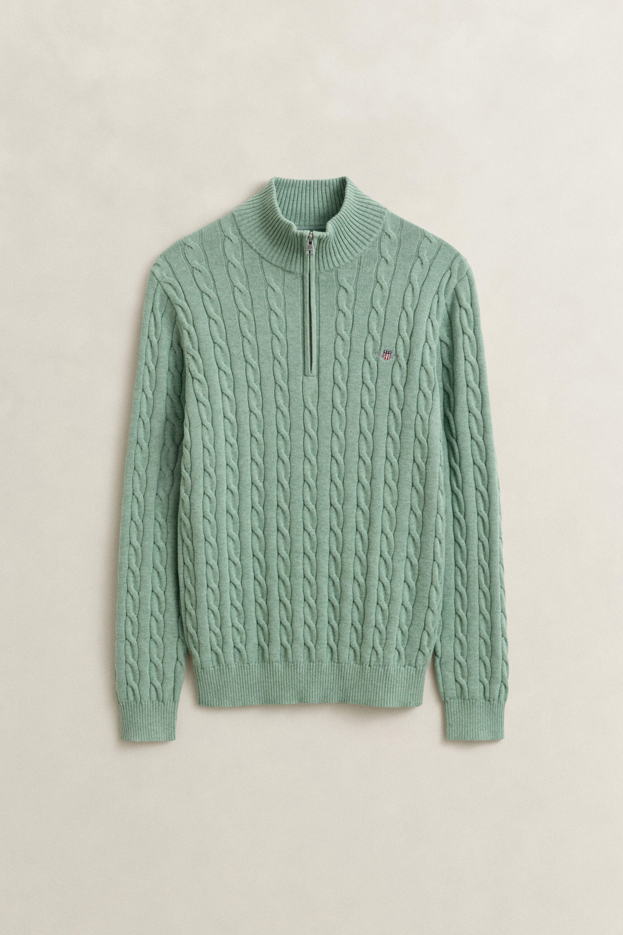 Kabelstickad bomullströja med half-zip