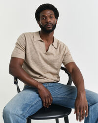 Kortärmad pikétröja i linneblandning