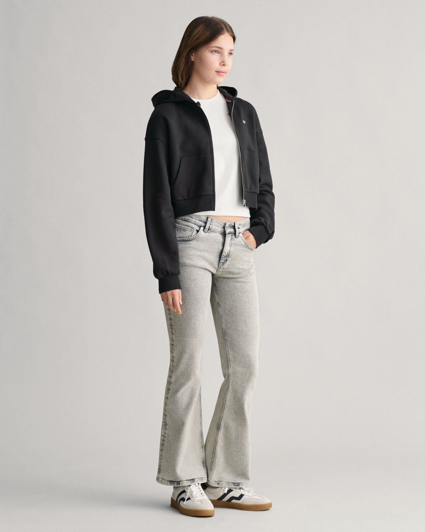 Teen Girls Shield cropped hoodie med dragkedja