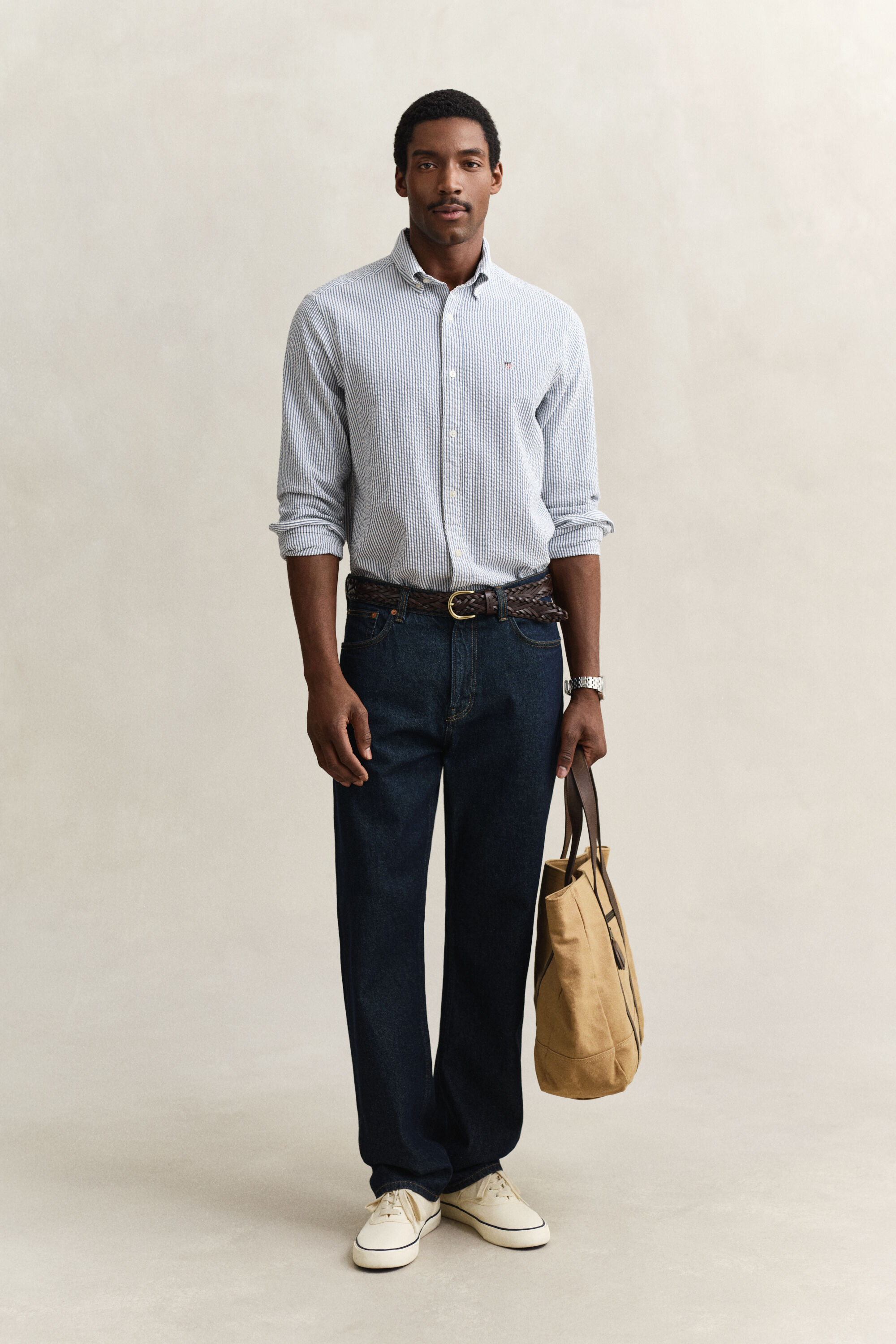 Regular fit randig skjorta i bäckebölja