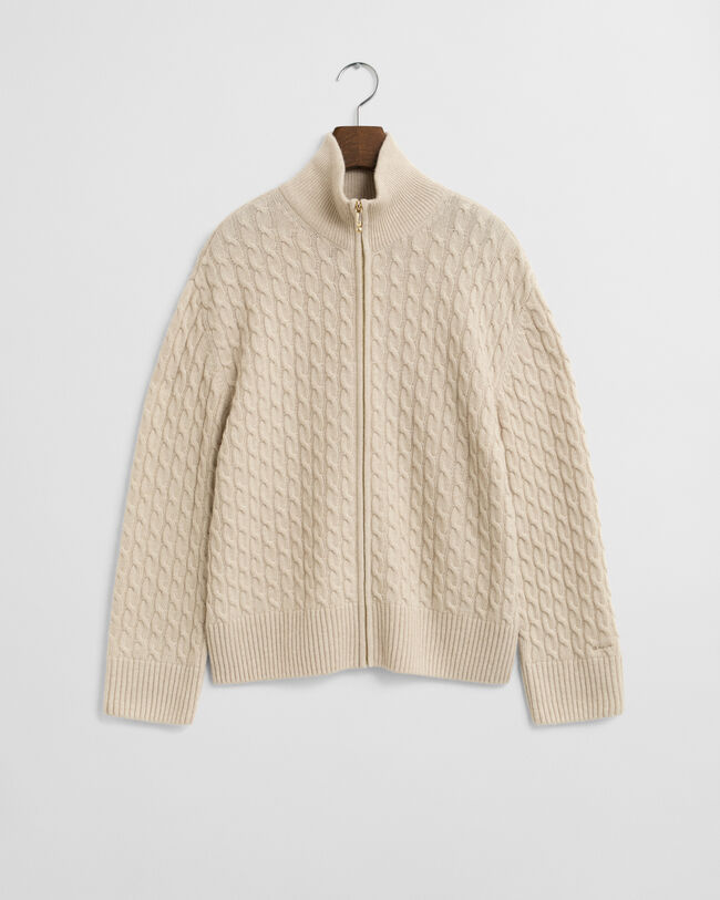 Kabelstickad kofta med dragkedja