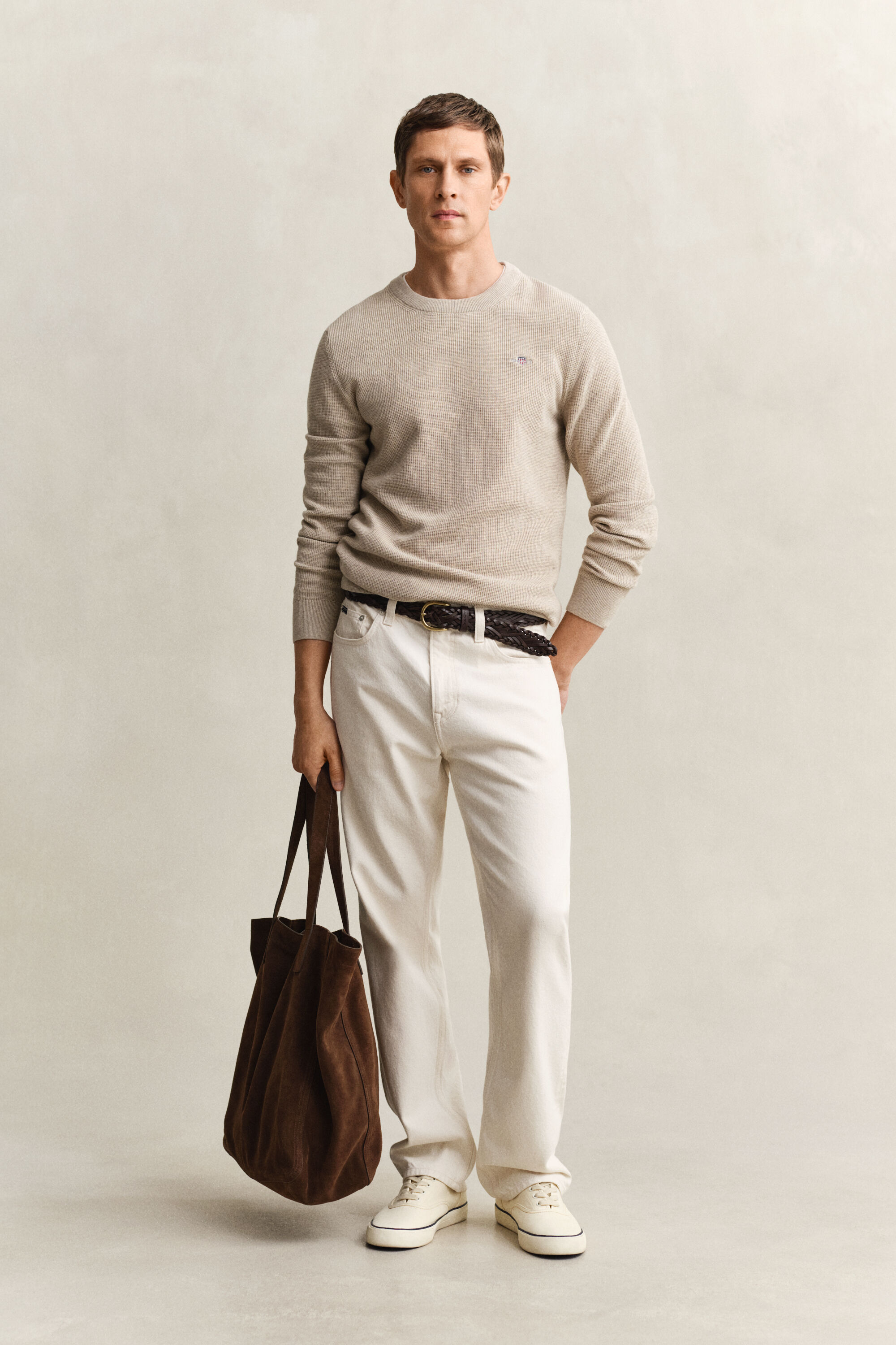 Rundhalsad bomullströja med struktur