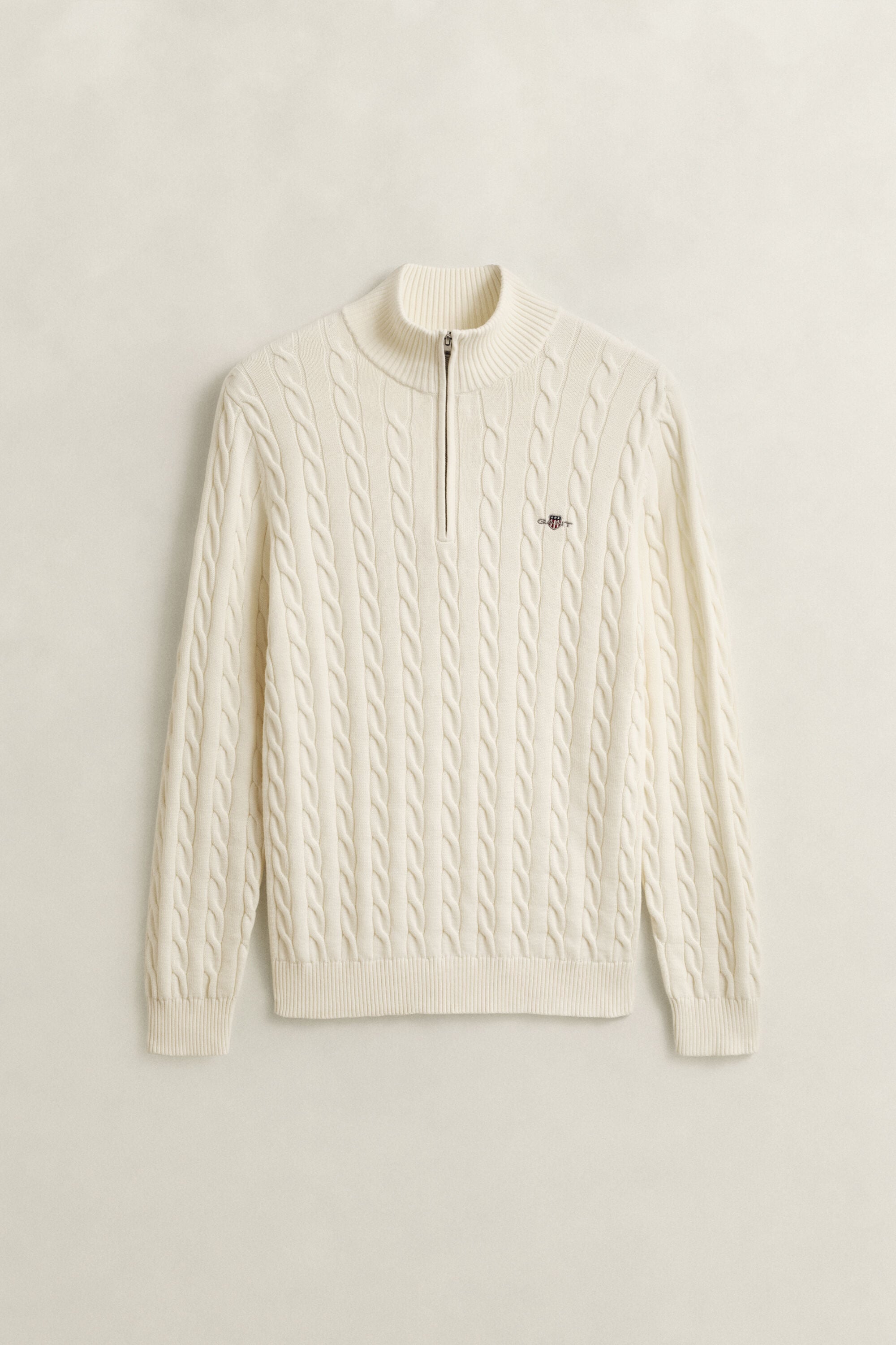 Kabelstickad bomullströja med half-zip