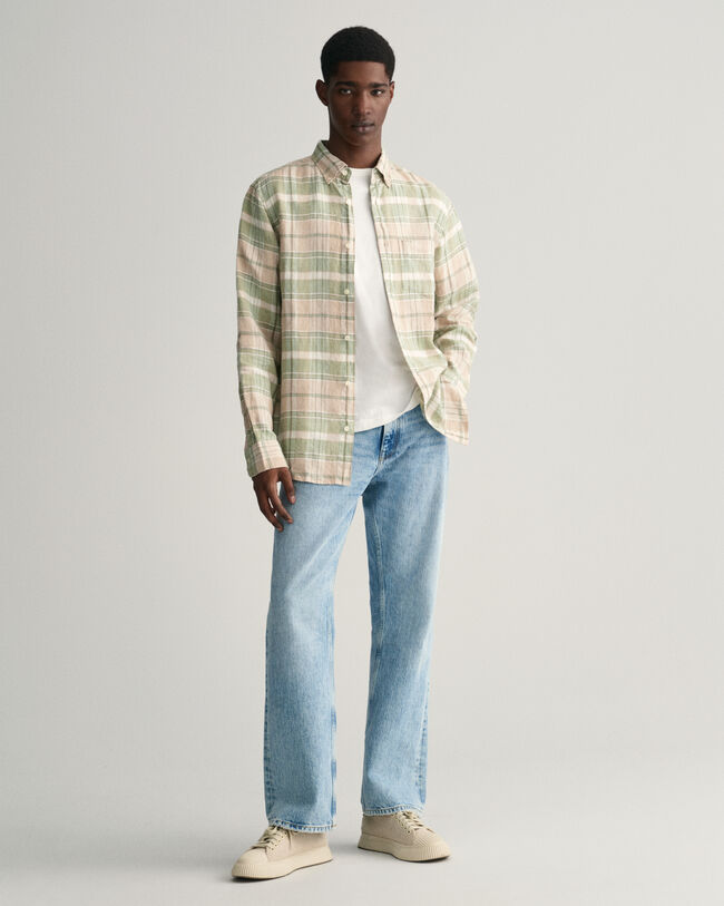 Regular fit madrasrutig linneskjorta