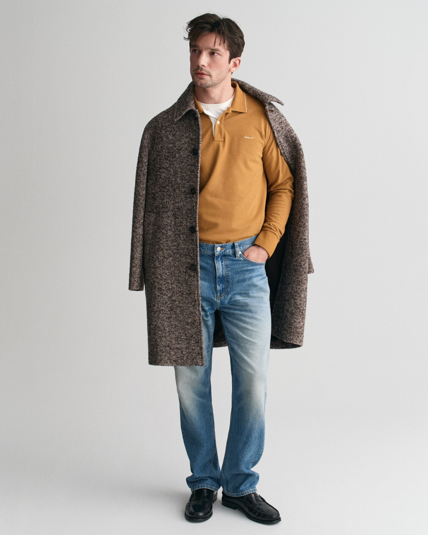 Långärmad pikétröja med strukturkrage