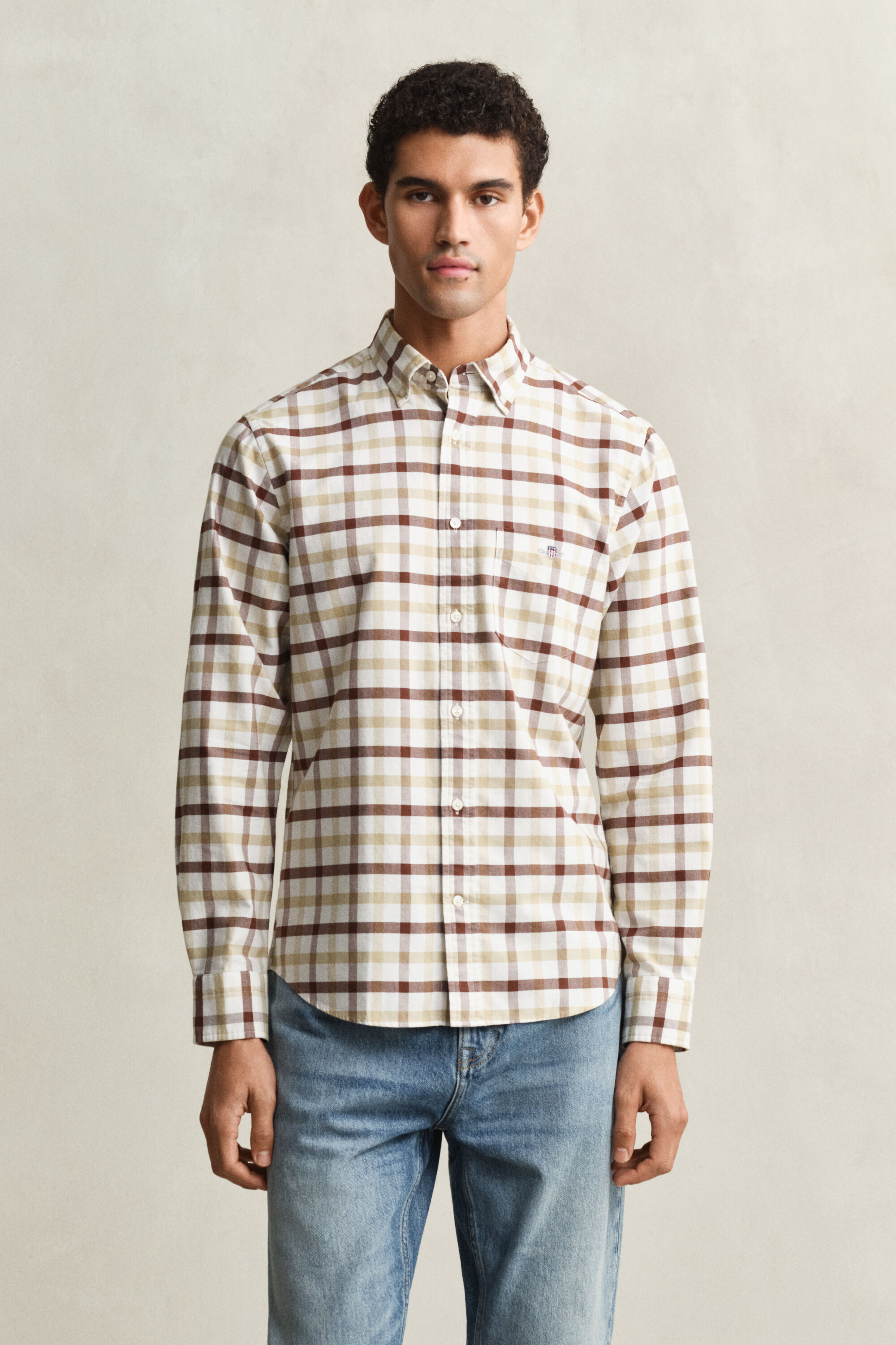 Regular fit rutig oxfordskjorta