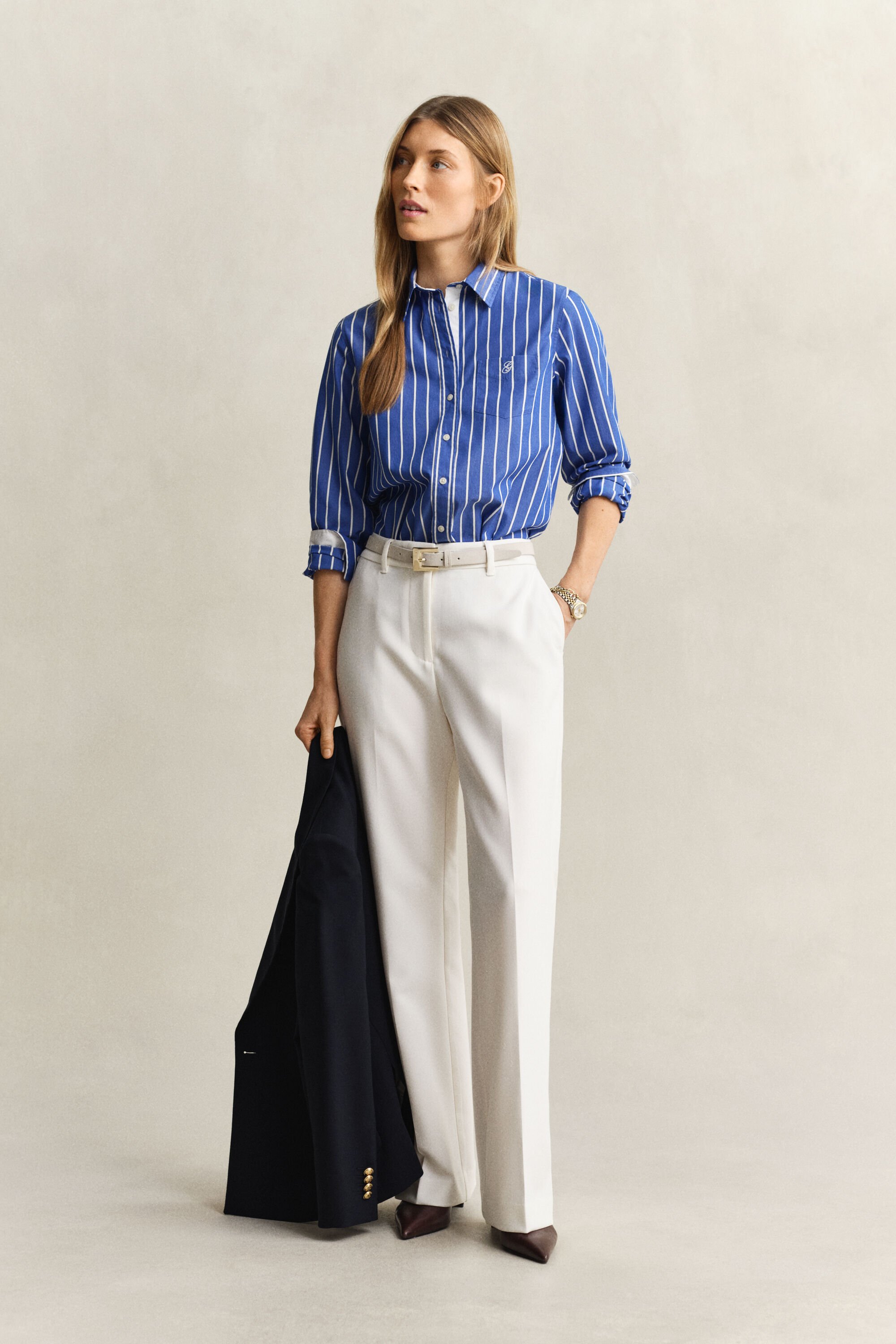 Regular fit klassisk randig poplinskjorta