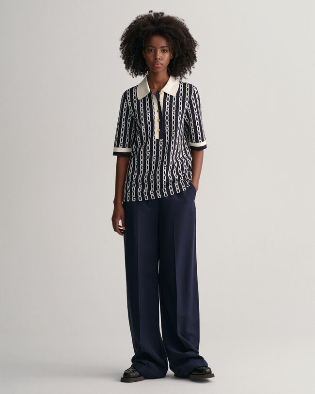 Chain Jacquard pik&eacute;tr&ouml;ja med halvl&aring;ng &auml;rm