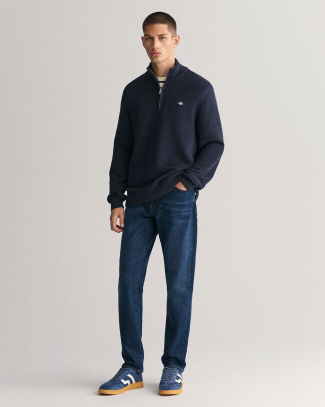 Half-zip bomullstr&ouml;ja med struktur