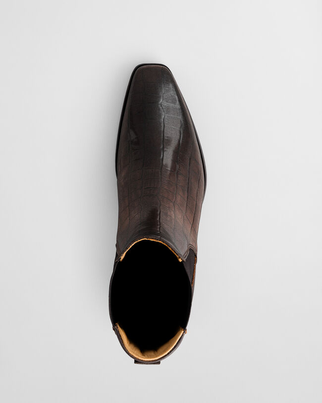 Bassotte läderboots med krokodileffekt