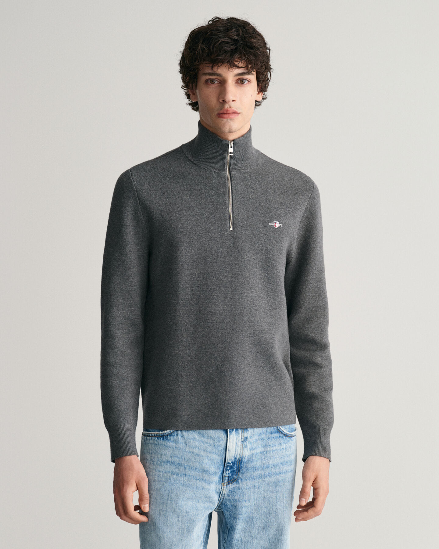 Milanostickad bomullstr&ouml;ja med halv dragkedja