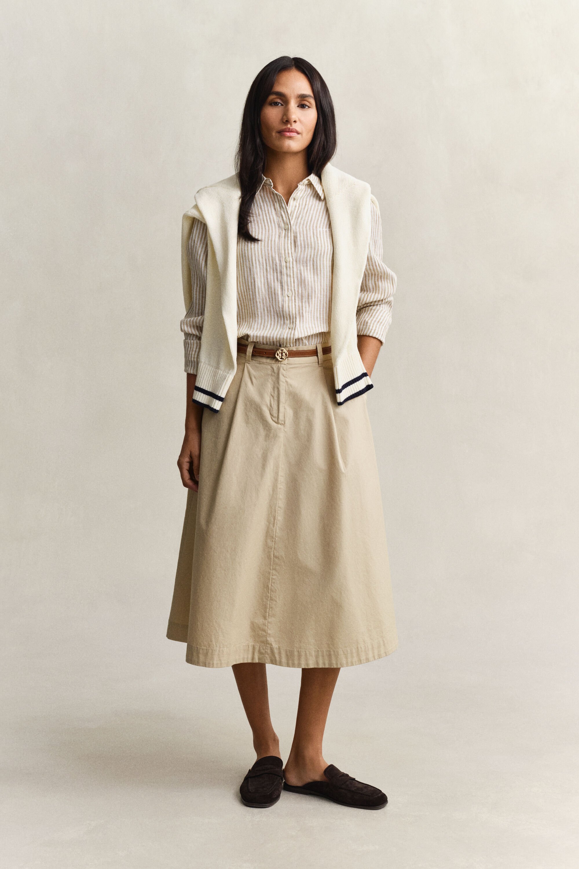 Regular fit randig linneskjorta