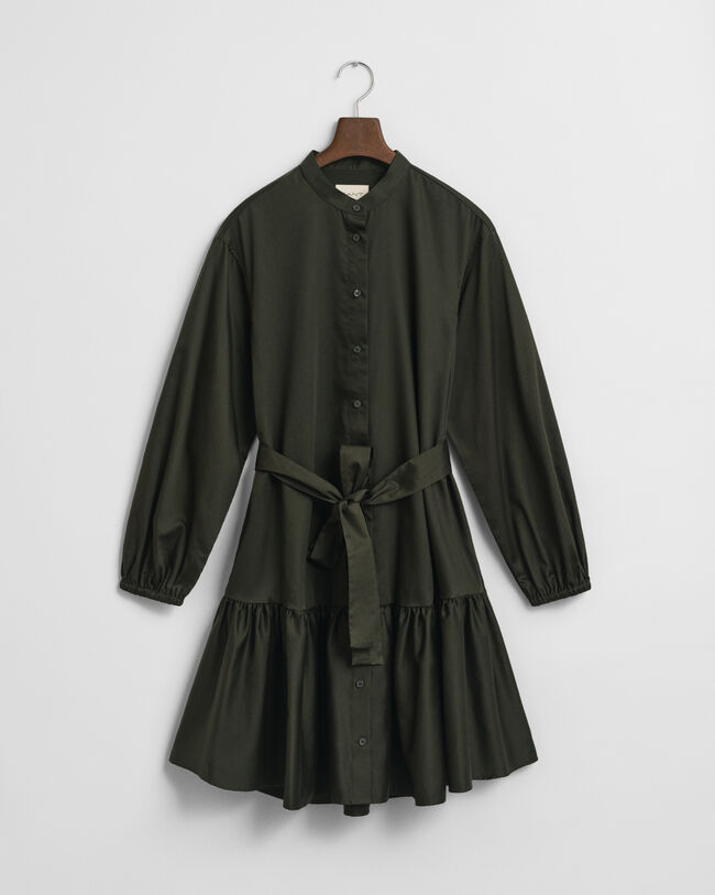 Långärmad klänning i bomullssatin