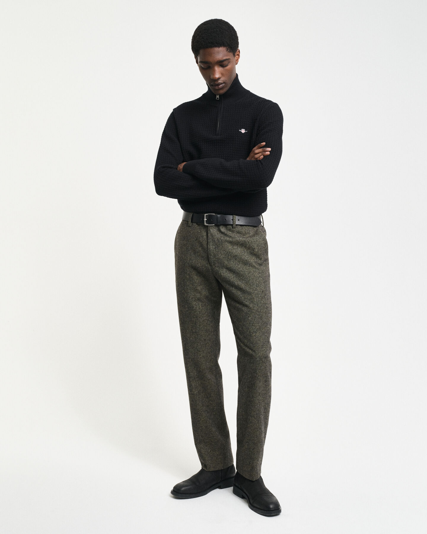 Bomullstr&ouml;ja med struktur och halv dragkedja