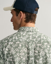 Regular fit blommig kort&auml;rmad skjorta i bomull och linne