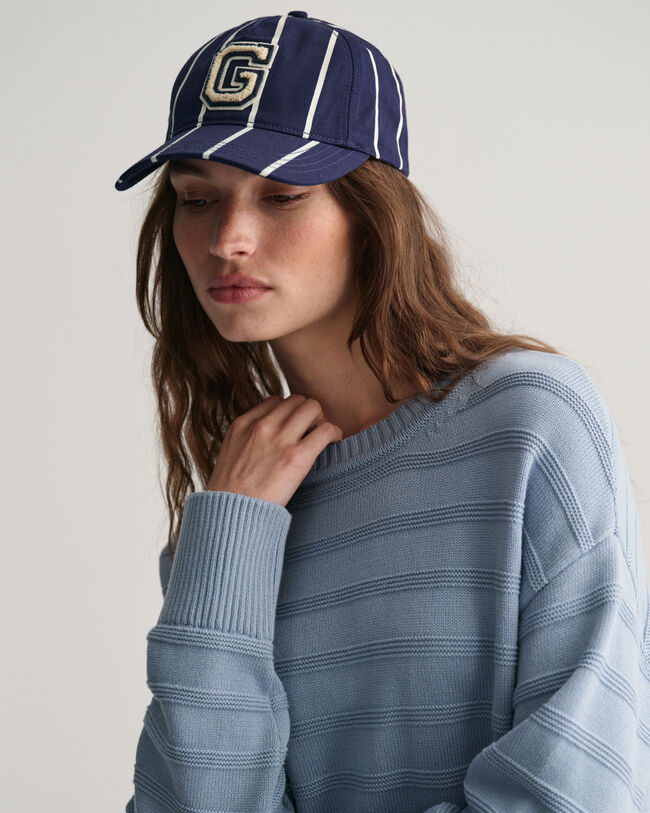 Rundhalsad bomullstr&ouml;ja med r&auml;nder ton i ton