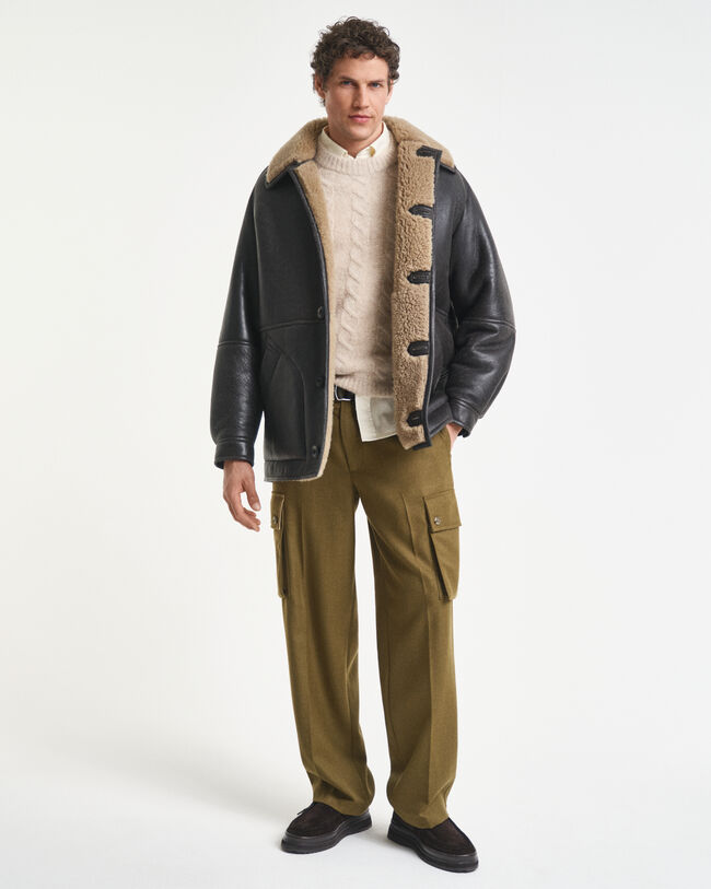 Shearlingjacka i läder