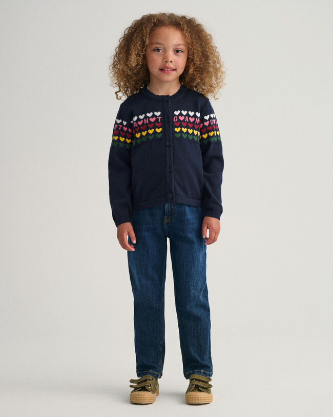 Girls stickad kofta med hjärtan