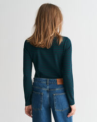 Randig ribbstickad polotröja med lång ärm