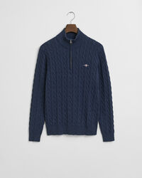 Kabelstickad bomullströja med dragkedja vid halsöppningen