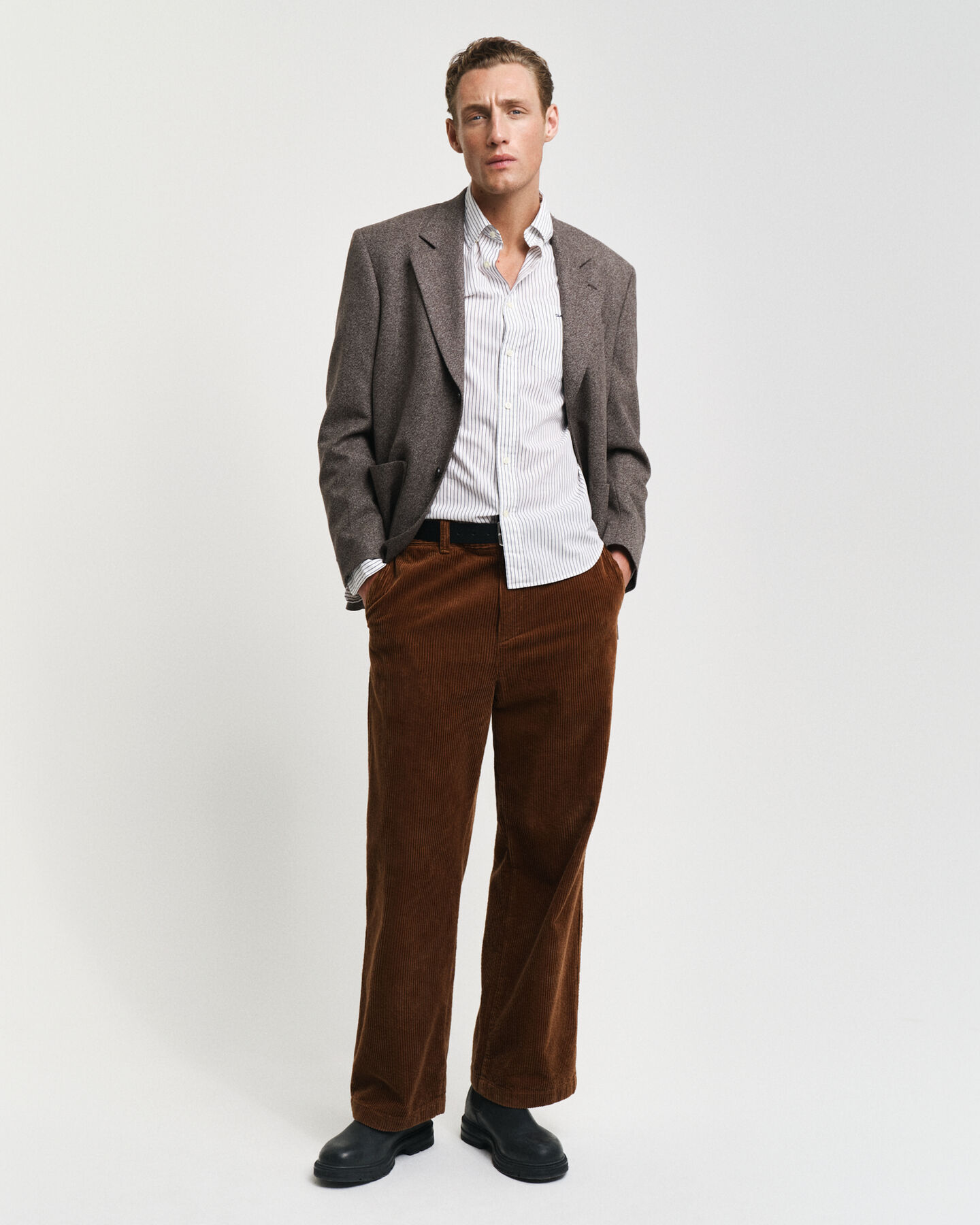 Regular fit randig poplinskjorta