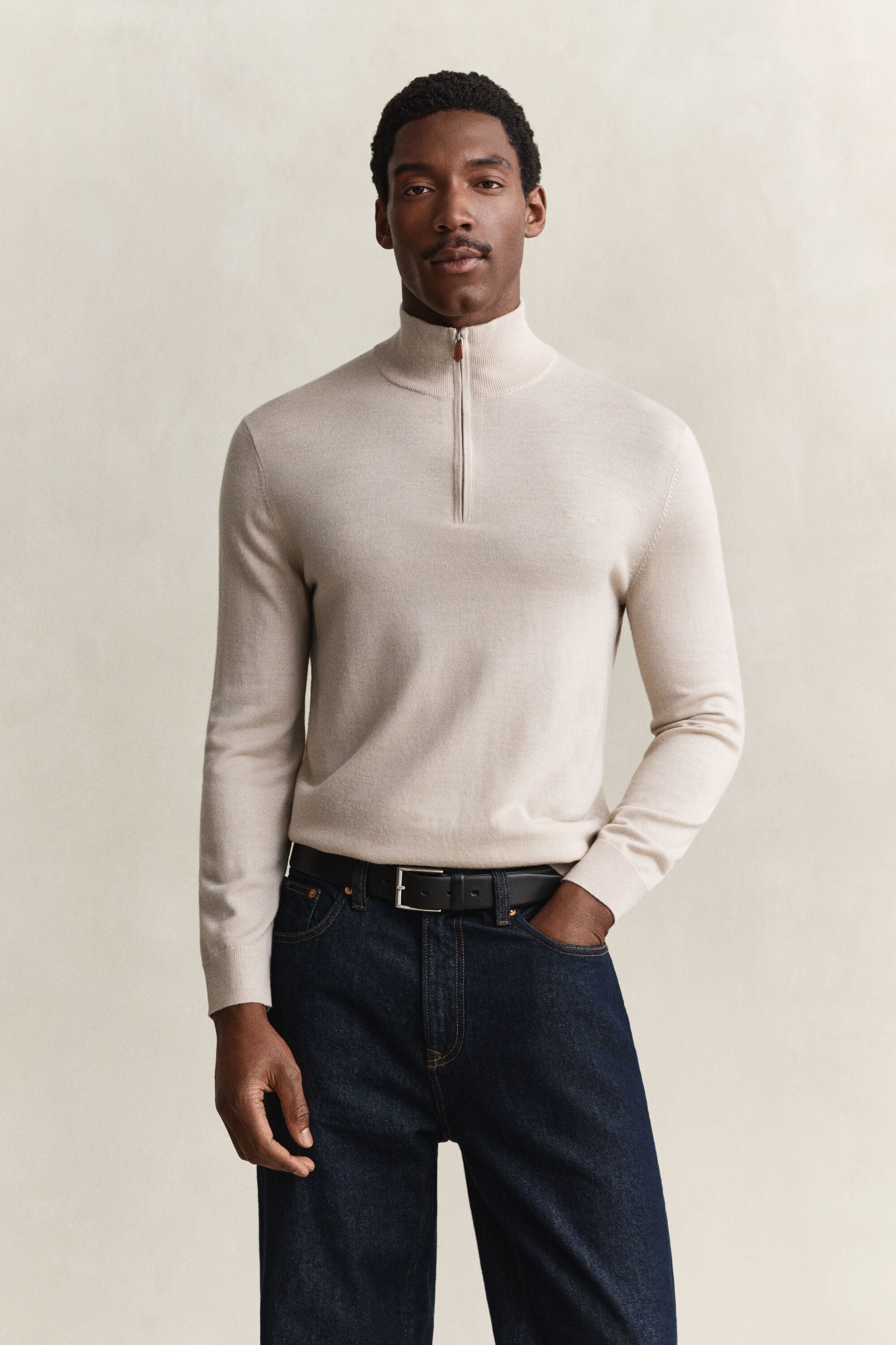 Tröja med half-zip i merinoull