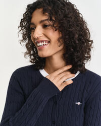 Kabelstickad kofta i bomullsstretch