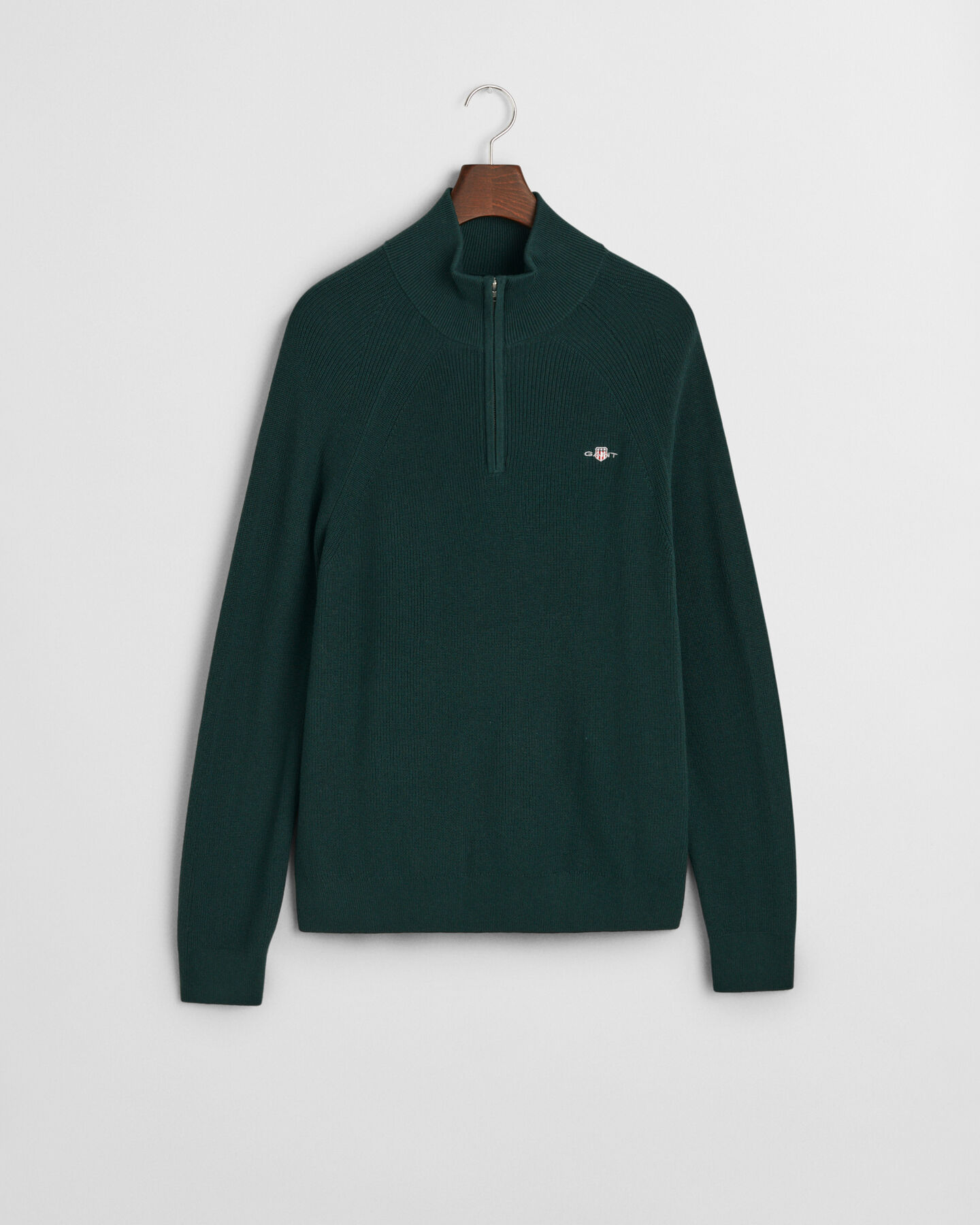 Ribbstickad tröja i bomull och ull med halv dragkedja